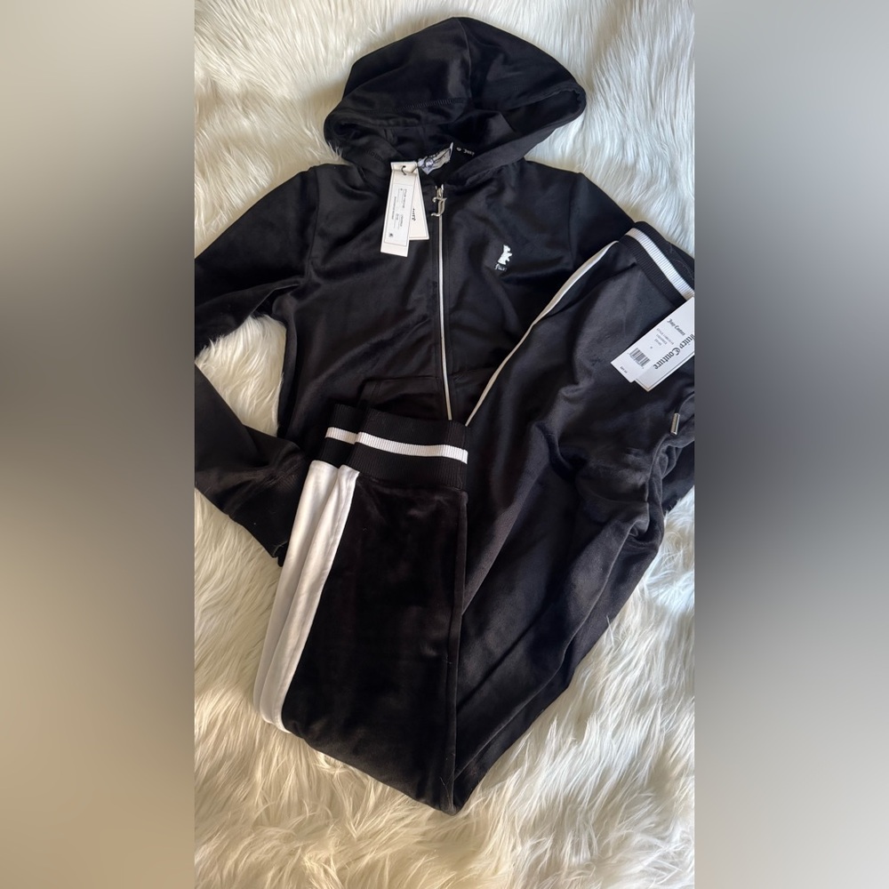 Juicy Couture Black & White Velour Jacket Pant Set Sz: M